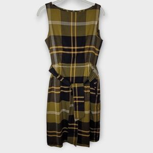 LL Bean Sleeveless Flannel Dress 6 Olive Green Plaid Cotton Silk